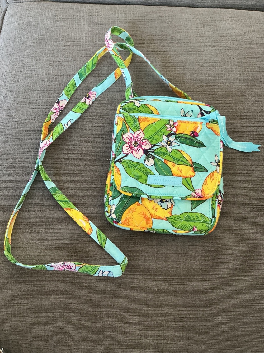 Vera Bradley Teal Lemon Grove Floral Crossbody Bag